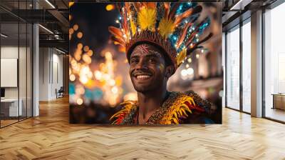 Brazil man in national costume with feather Wall mural