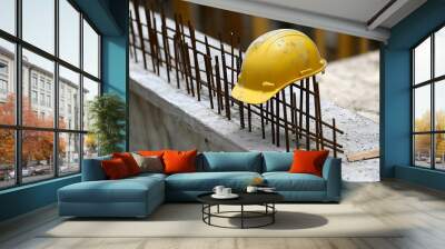 Hard hat on metal armor construction background Wall mural