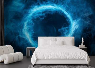 Neon blue light smoke circle shape Wall mural