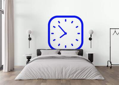 Amazing blue color 12 hours square clock icon on white background,clock icon Wall mural