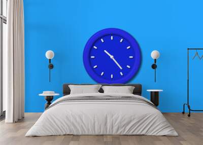 Amazing blue color 3d wall clock icon on aqua background,12 hours clock icon Wall mural