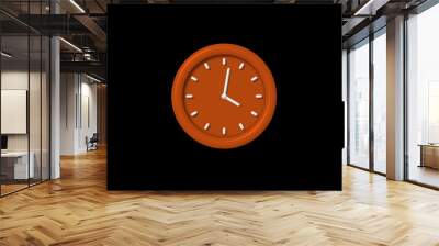 Amazing brown color 3d wall clock icon on black background,clock icon Wall mural