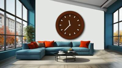 Amazing brown dark 12 hours 3d wall clock on white background,wall clock Wall mural