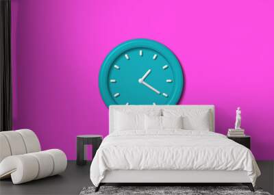 Amazing cyan color 3d wall clock isolated on pink background Wall mural