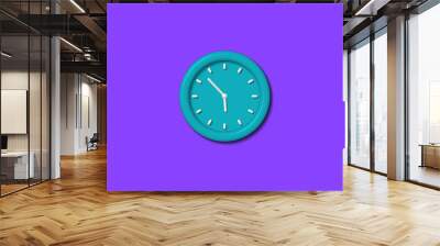 Amazing cyan color 3d wall clock isolated on purple background,wall clock isolated Wall mural