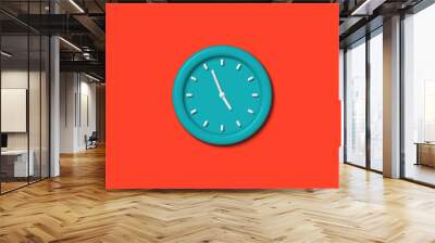 Amazing cyan color 3d wall clock isolated on red background,clock isolated Wall mural