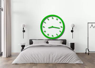 Amazing green color 3d clock icon,counting down 3d clock icon on white background Wall mural