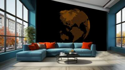 Amazing orange color technology 3d planet icon on black background,earth icon Wall mural