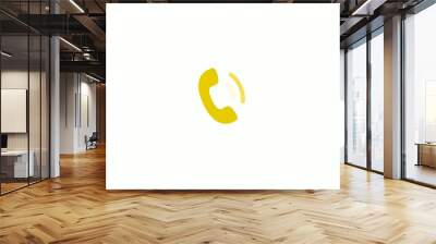 Amazing yellow color phone calling icon on white background, Phone call Wall mural