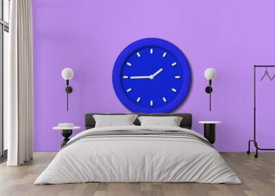 Beautiful blue color 3d wall clock on purple light background Wall mural