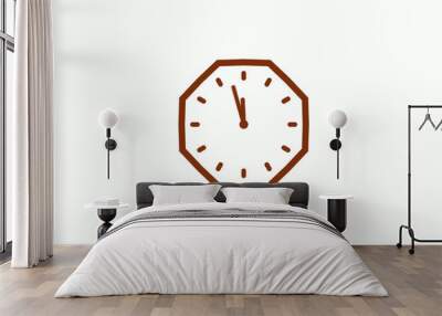 Brown dark counting down clock icon on white background Wall mural