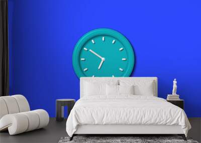 Cyan color 12 hours 3d wall clock on blue background Wall mural