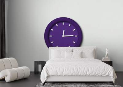 New 12 hours purple dark 3d wall clock isolated on white background,3d wall clock Wall mural