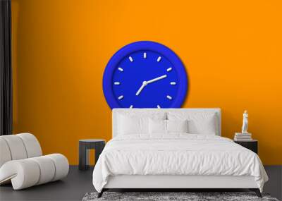 New blue color 3d wall clock on brown background,12 hours 3d wall clock Wall mural