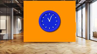 New blue color 3d wall clock on brown background,12 hours 3d wall clock Wall mural