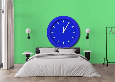 New blue color 3d wall clock on green light background,3d wall clock Wall mural