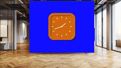 New brown color square 3d wall clock isolated on blue background, 12 hours wall cock Wall mural