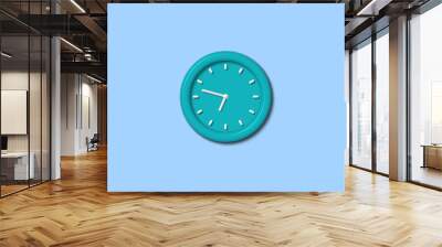 New cyan color 12 hours 3d wall clock isolated on aqua light background Wall mural