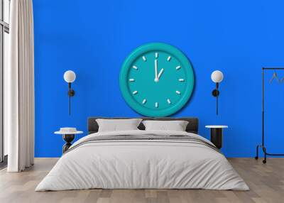 New cyan color 3d wall clock isolated on blue background,12 hours clock isolated Wall mural