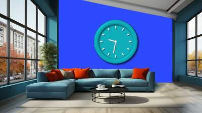 New cyan color 3d wall clock on blue background,wall clock Wall mural