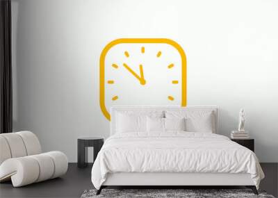 New orange color square clock icon on white background, Clock icon, 12 hours clock icon Wall mural