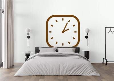 Orange dark square counting down clock icon on white background, New clock icon Wall mural