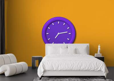 Purple color 12 hours 3d wall clock isolated on orange color background,3d wall clock,clock isolated Wall mural