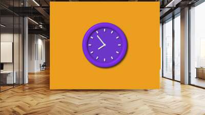 Purple color 12 hours 3d wall clock isolated on orange color background,3d wall clock,clock isolated Wall mural