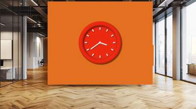 Red color 12 hours 3d wall clock isolated on brown background, Counting down 3d wall clock Wall mural