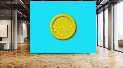 Yellow color 3d wall clock isolated on cyan background, 12 hours 3d wall clock Wall mural