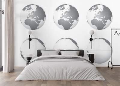 Set of Earth globes focusing on the Europe (top row) and the Pacific Ocean (bottom row). Carefully layered and grouped for easy editing. You can edit or remove separately the sphere, the lands, the bo Wall mural