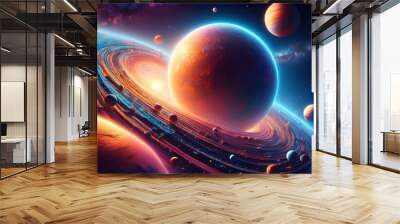 3D illustration of beautiful cosmic scene with planets in space 5K realistic Wall mural