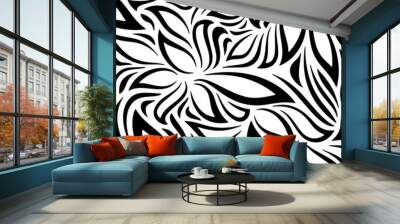 Full seamless abstract floral black and white pattern. Doodle flower leaf design for fabric print. Suitable for fashion use. illustration vector. Wall mural