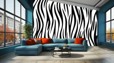 Full seamless wallpaper for zebra and tiger stripes animal skin pattern. Black and white design for textile fabric printing. Fashionable and home design fit. Wall mural