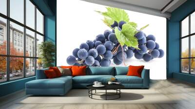 Ripe grapes with leaves isolated on white background Wall mural