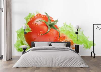 Tomato and lettuce isolated on white background Wall mural