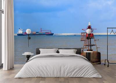 a background images of ships trying to dock in the new colombo port in sri lanka Wall mural