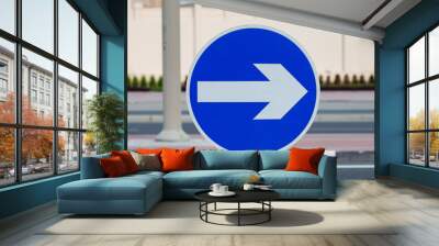 Road sign compulsory turn right Wall mural