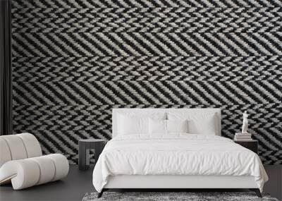 Herringbone (Broken Twill Weave) - a distinctive V-shaped weaving pattern. Closeup. Grey textured background.  Wall mural