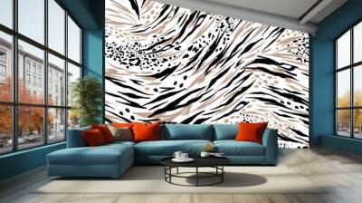 Animal skin tiger ,and cheetah,lepard in safari mood in the wave way seamless pattern in vector , Design for fashion ,fabric, web, wallpaper , wrapping , Wall mural