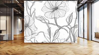 continuous line drawing of beautiful flower. Wall mural