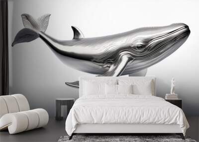 Dynamic Silver Whale Icon with White Background Wall mural