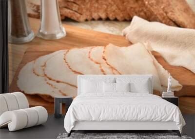 Sliced turkey and sprouted bread Wall mural