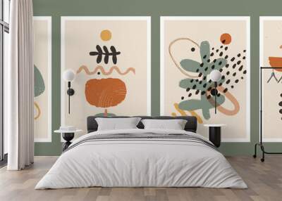 Abstract art minimalist posters set. Scandinavian abstract organic composition in natural earthy colors for wall decoration. Vector hand-painted illustration Wall mural