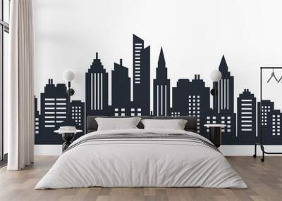 City silhouette land scape. City landscape. Downtown landscape with high skyscrapers. Panorama architecture Goverment buildings illustration. Urban life Wall mural