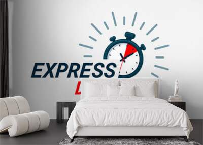 Express delivery icon. Timer and express delivery inscription on light background. Fast delivery, express and urgent shipping, services, chronometer sign. Wall mural