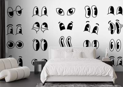 Retro cartoon funny eyes. Groovy vintage 30s 60s 70s eyes with various emotions Wall mural