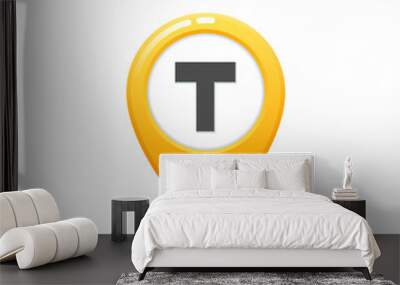 Taxi service, Flat style Yellow taxi icon. Map pin with T letter sign. Yellow taxi icon on white background. Wall mural