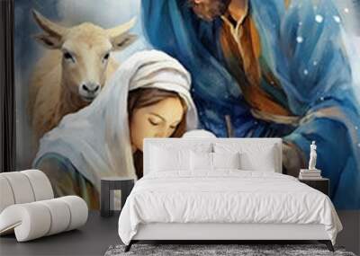 create a nativity jesus holding a baby in his arms Wall mural