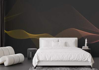 Golden abstract wave line on black background. Wall mural